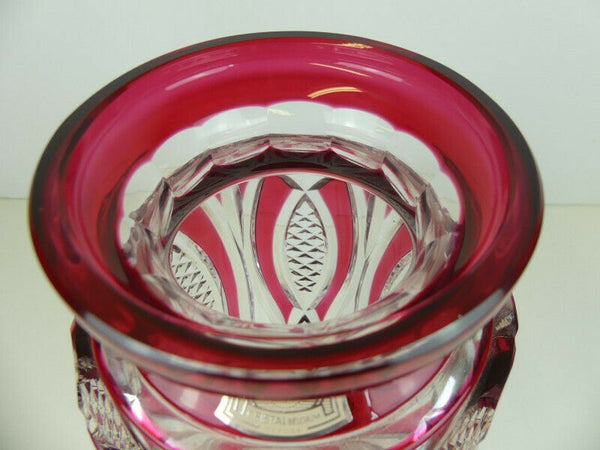 VAL SAINT LAMBERT JUPITER crystal glass ruby red clear cut vase