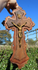 Antique German wood carved crucifix cross metal christ corpus religious