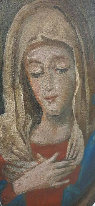 Antique italian oil painting iron plate virgin mary annunciaton wall panel angel