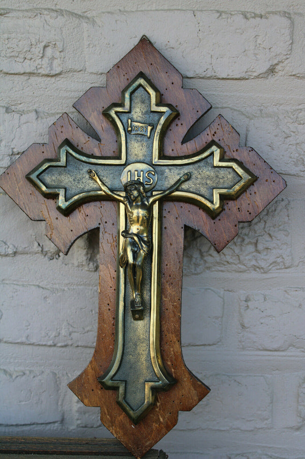 Wood carved brass crucifix Religious