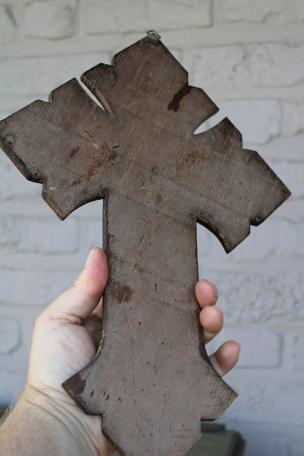 Wood carved brass crucifix Religious