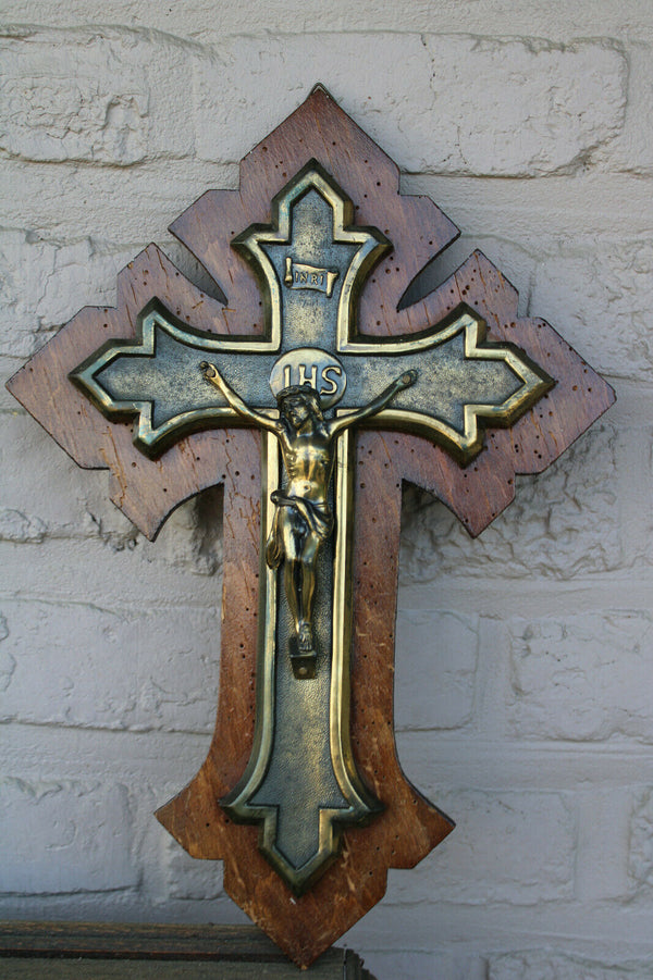 Wood carved brass crucifix Religious