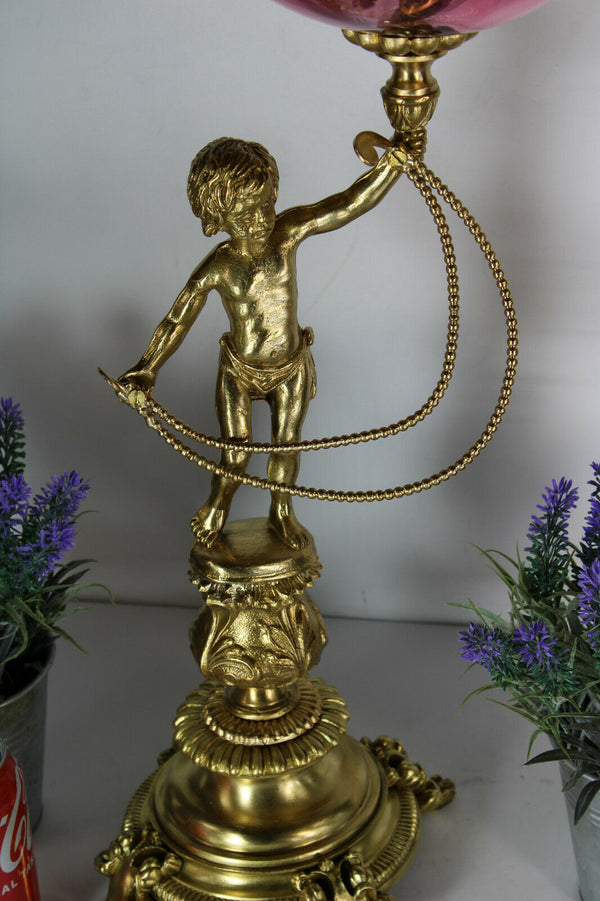 Antique French bronze putti cherub murano glass bowl centerpiece vase