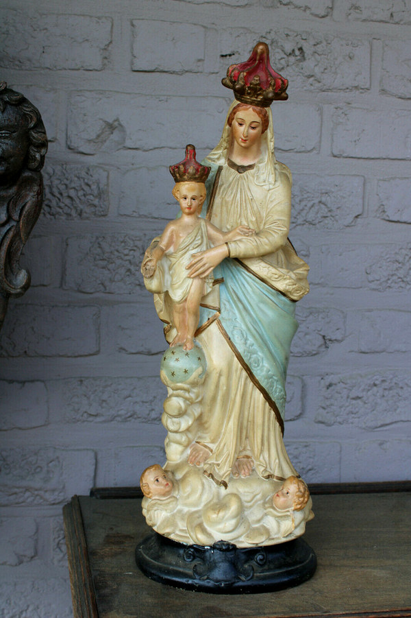 Antique French notre dame de victoires Angels chalk statue figurine religious