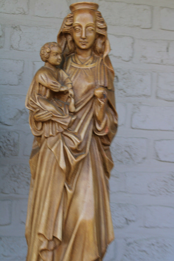 Antique LARGE french chalk madonna child statue signed