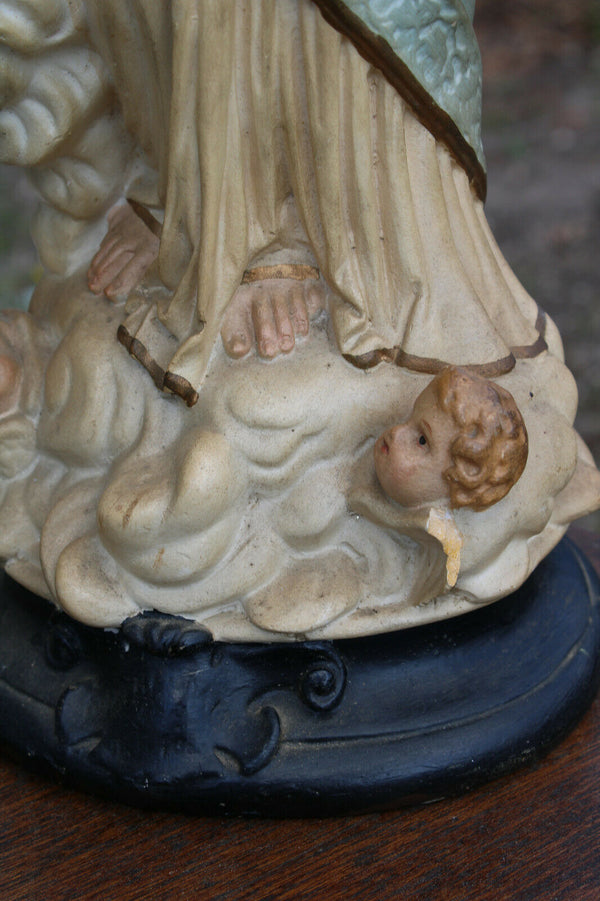 Antique French notre dame de victoires Angels chalk statue figurine religious