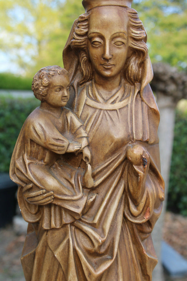 Antique LARGE french chalk madonna child statue signed