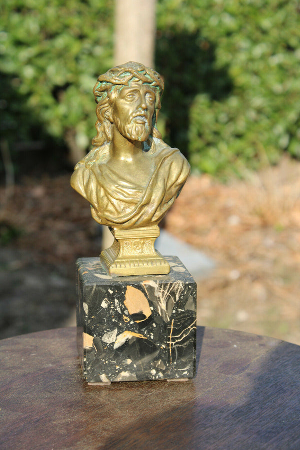 French Art deco bronze marble buste christ jesus religious