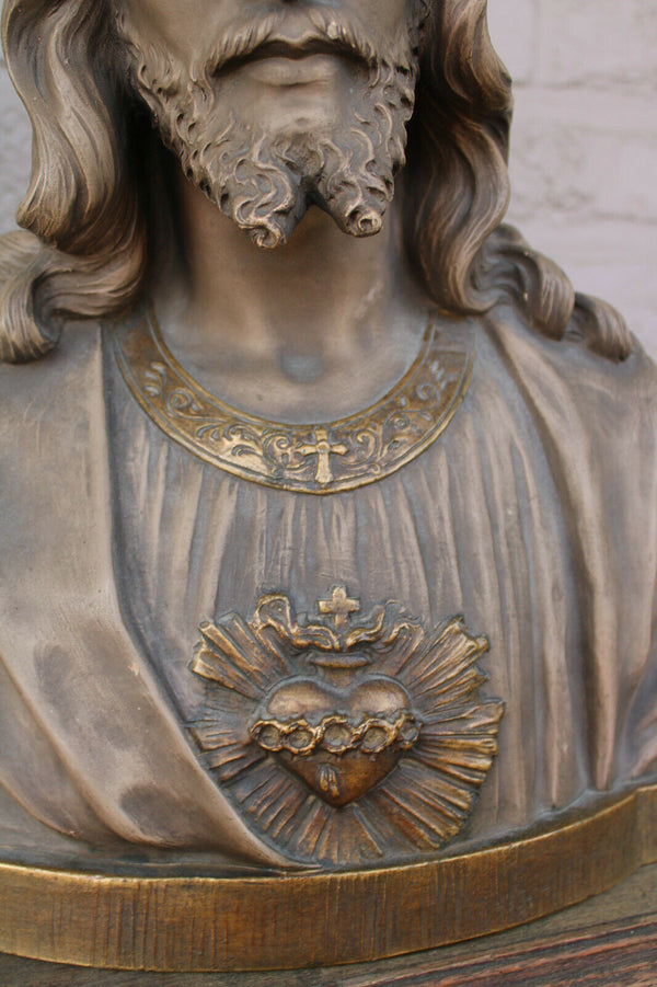 Antique ART Deco PARENTANI signed terracotta bust sacred heart christ religious