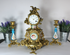 Antique 19th SEVRES porcelain putti angel brass mantel clock set candle holder