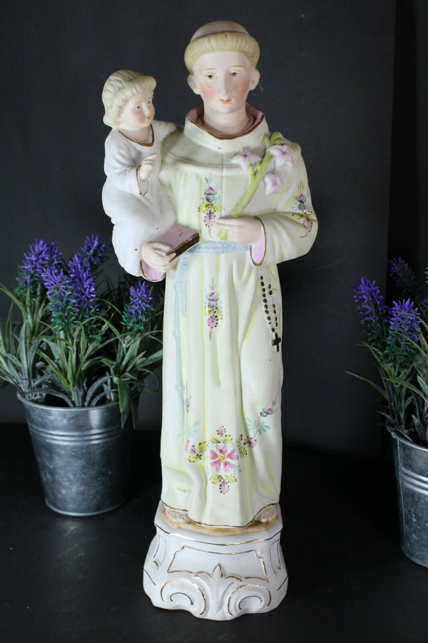 Antique german bisque porcelain saint anthony figurine statue religious