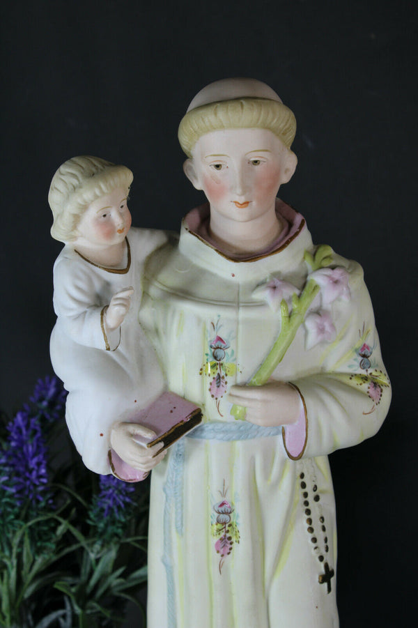 Antique german bisque porcelain saint anthony figurine statue religious