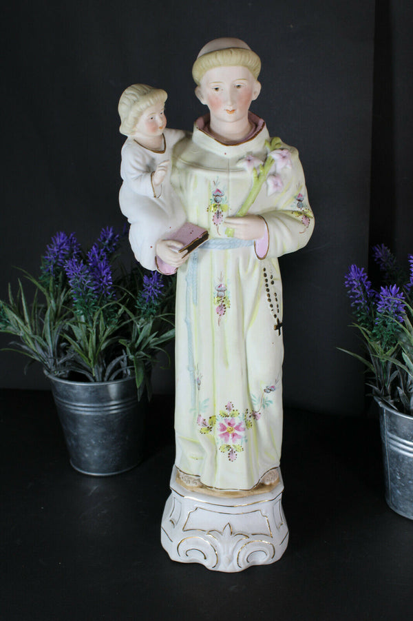 Antique german bisque porcelain saint anthony figurine statue religious