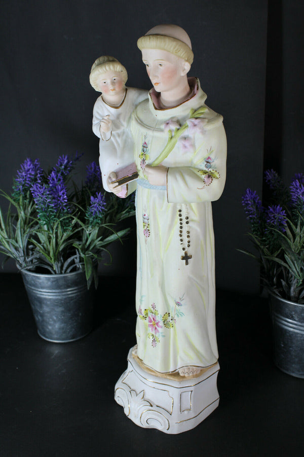 Antique german bisque porcelain saint anthony figurine statue religious