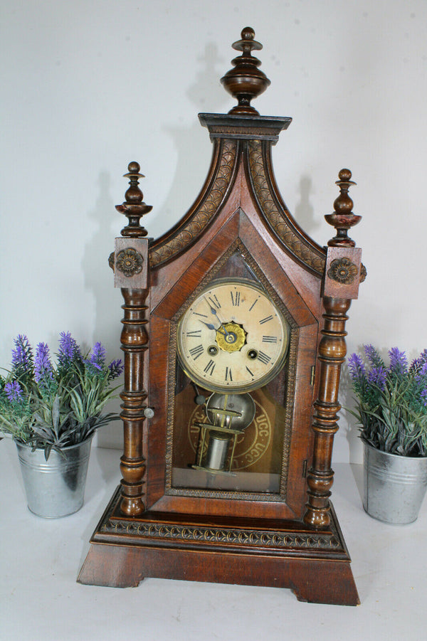 Antique junghans wood carved clock