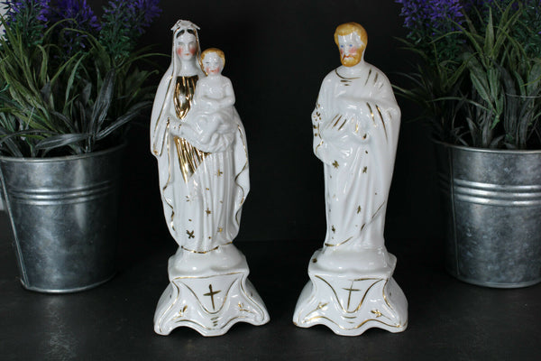 PAIR antique French porcelain madonna joseph figurine statue religious