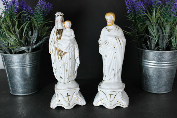 PAIR antique French porcelain madonna joseph figurine statue religious