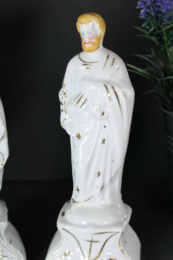 PAIR antique French porcelain madonna joseph figurine statue religious