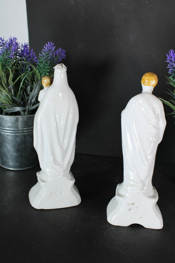 PAIR antique French porcelain madonna joseph figurine statue religious