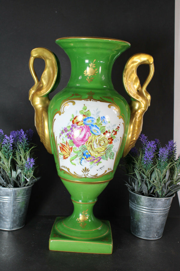 Vintage French porcelain de Couleuvre marked porcelain vase swan handles