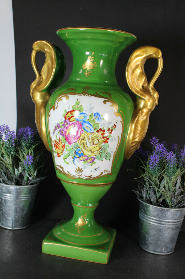 Vintage French porcelain de Couleuvre marked porcelain vase swan handles