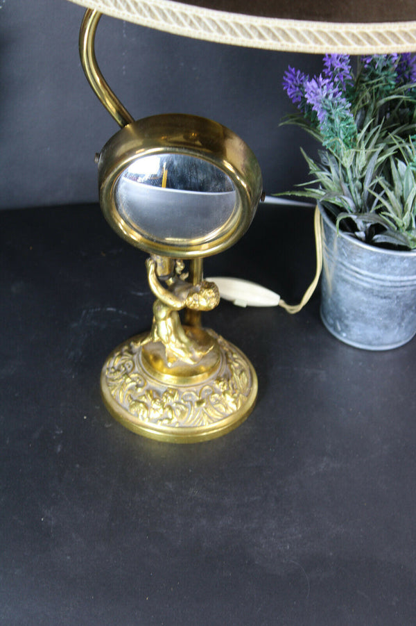 Hollywood regency Brass putti mirror Table lamp shade