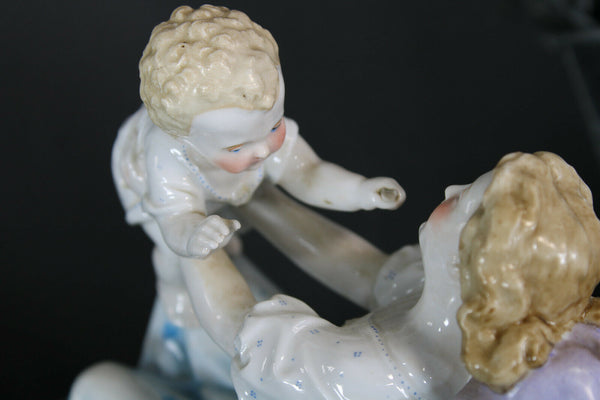 PAIR german bisque porcelain baby playing mom Figurine statues marked