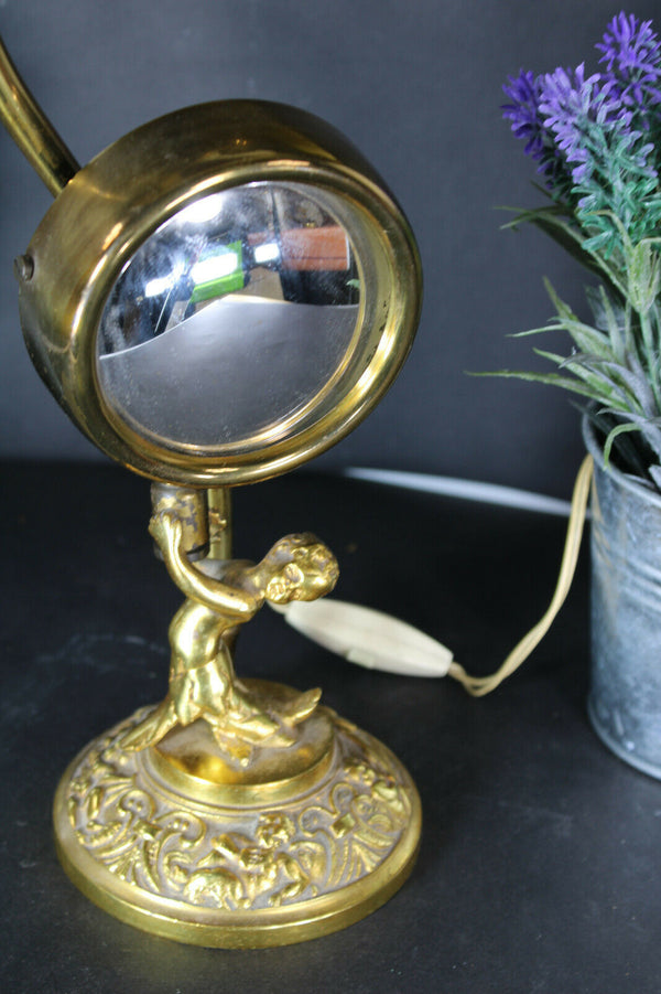 Hollywood regency Brass putti mirror Table lamp shade