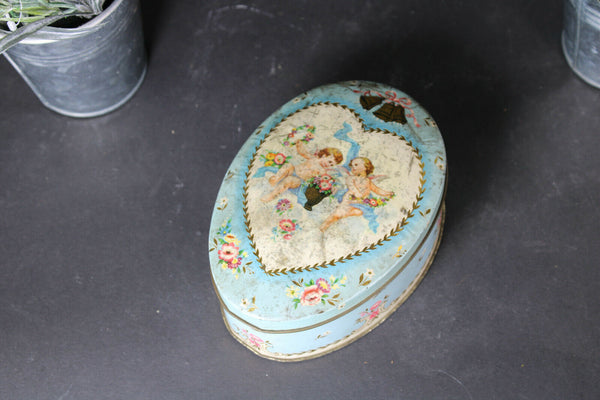 Vintage Cote D'or Belgian Easter Tin  Egg-Shaped Chocolate Box putti cherubs