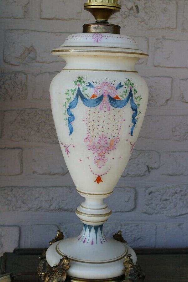 Antique French opaline glass Enamel hand paint Table lamp