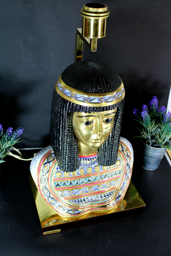 hollywood regency Edoardo TASCA Cleopatra bust porcelain table lamp capodimonte