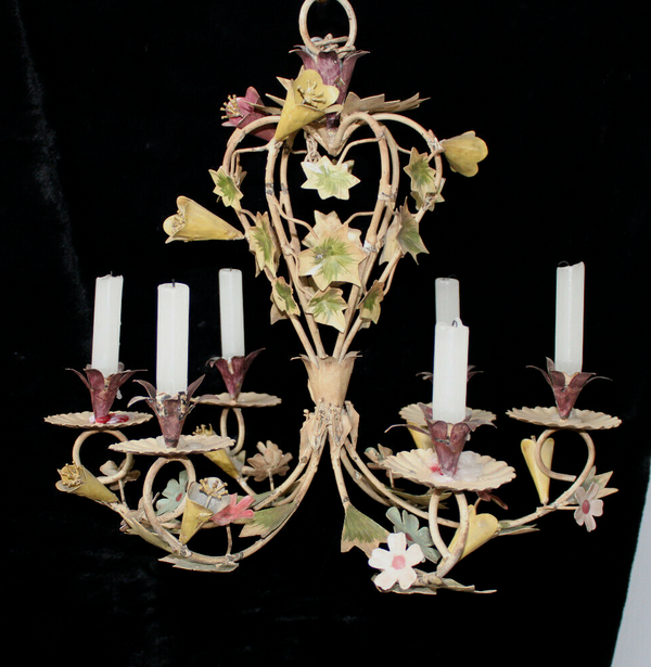 Vintage 1950 MEtal Flower candle holder chandelier