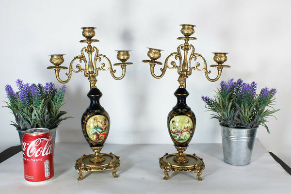 pair ACF sevres porcelain marked Candelabras candle holder victorian scene