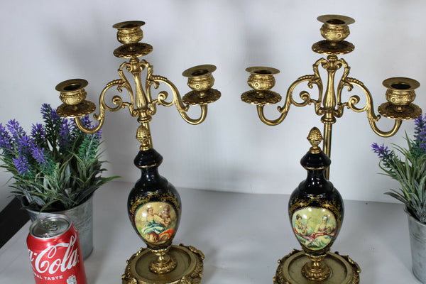 pair ACF sevres porcelain marked Candelabras candle holder victorian scene