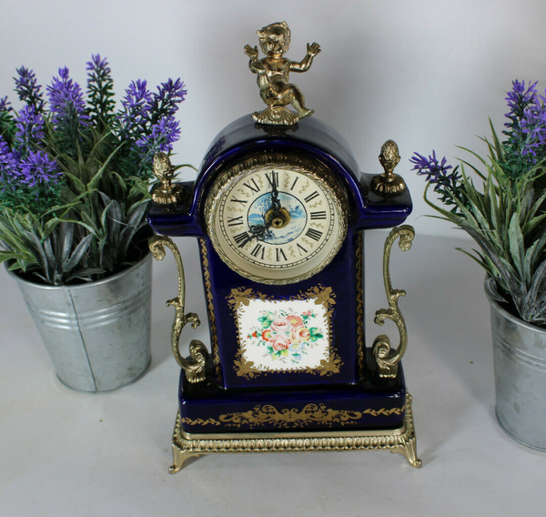 Vintage Limoges porcelain decor putti figurine mantel table clock