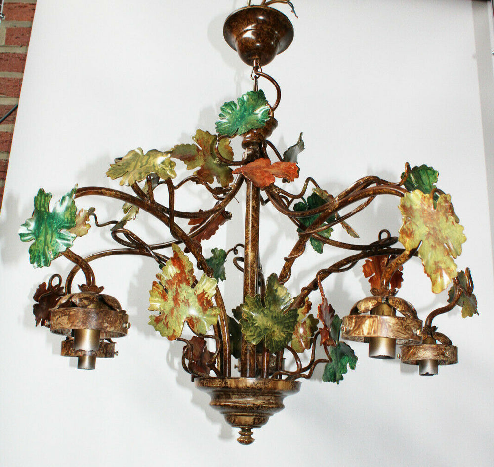 Vintage Belgian MAssive lighting oak leaf chandelier lamp 1980 marked