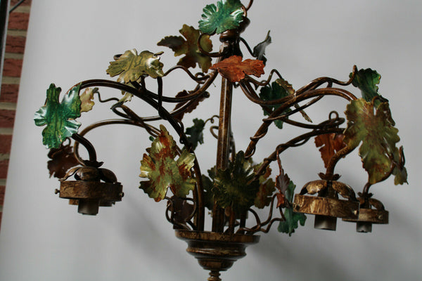 Vintage Belgian MAssive lighting oak leaf chandelier lamp 1980 marked