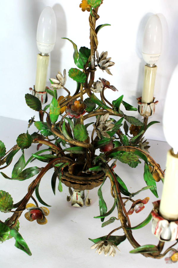 Vintage italian metal floral multi colours chandelier lamp