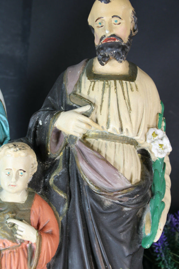 Antique large Chalk french holy family religious statue jesus mary joseph