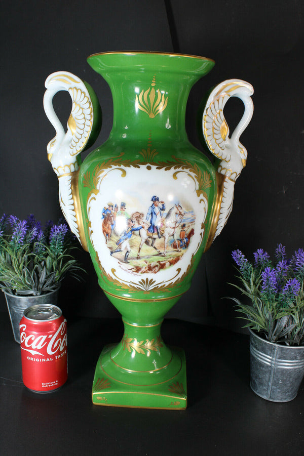 LARGE French porcelain de couleuvre marked vase napoleon battle swan handles