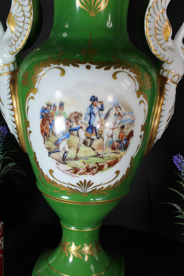 LARGE French porcelain de couleuvre marked vase napoleon battle swan handles