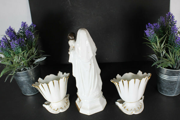 Antique vieux paris 19thc porcelain set madonna mary vases set