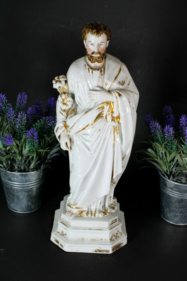 Antique large French vieux paris porcelain holy saint joseph figurine statue