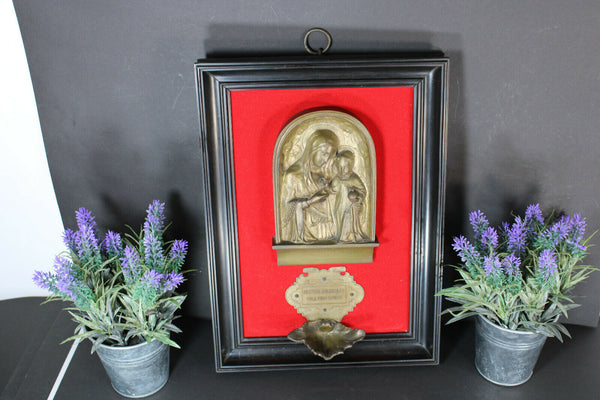 Antique Belgian silvermith Religious bronze plaque wall madonna holy water font