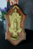Antique French Lourdes Brass holy water font madonna on wood panel religious
