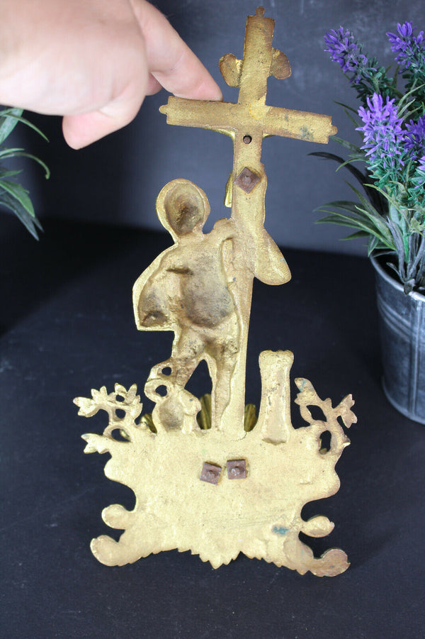 Antique french bronze crucifix holy water font rare