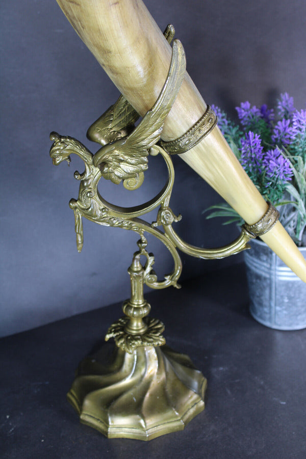 pair XL antique french corncopia horn statue bronze dragons rare castle gothic