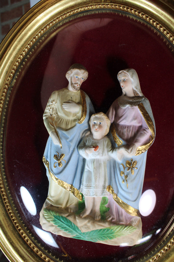 Antique Religious holy family bisque statue porcelain wall plaque