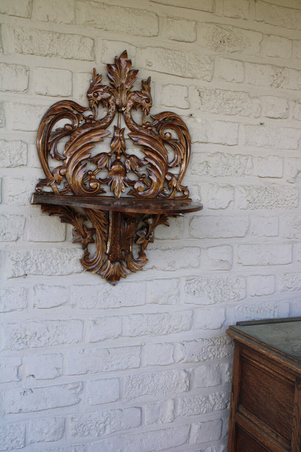 Vintage French wood carved mythological phoenix bird figurine wall console