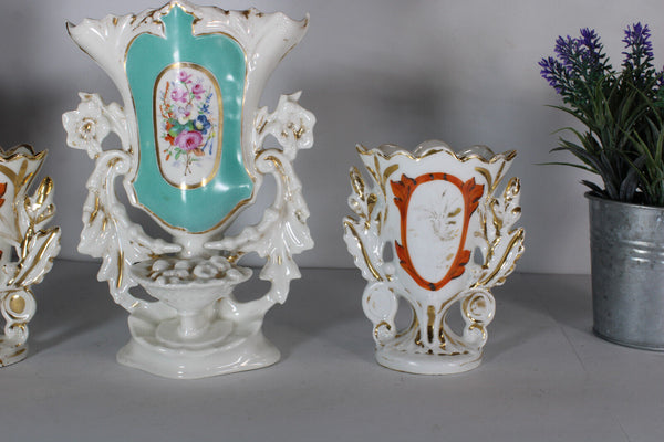 SET 3 vieux paris porcelain floral vases